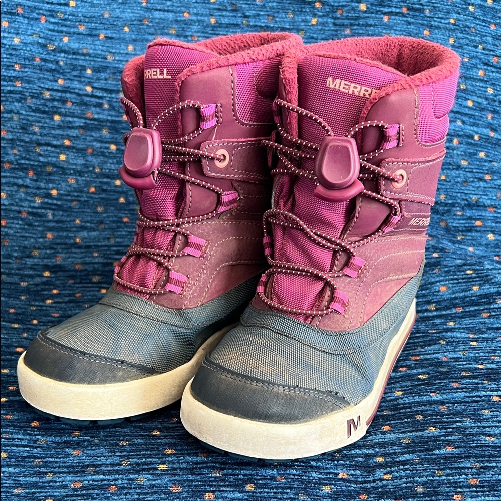 Merrell Kids' Pink and Gray Winter Boots size 12, leather and textile